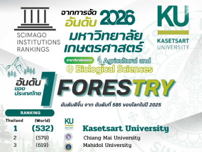 มหาวิทยาลัยเกษตรศาสตร์ คว้าอันดับ 1 ของไทย (อันดับ 532 ของโลก) ในสาขา Forestry จากผลการจัดอันดับของ SCIMAGO Institutions Rankings 2026